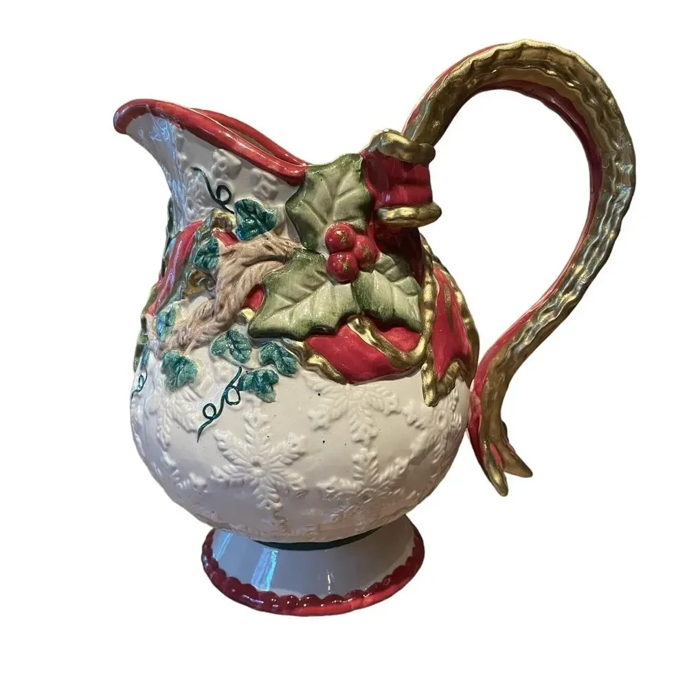 EUC - Vintage 1994 White, Red and Green Fitz & Floyd Holiday Pitcher